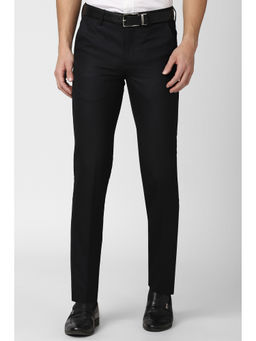 Peter England - Black Stripes Polyester Blend Slim Fit Trouser