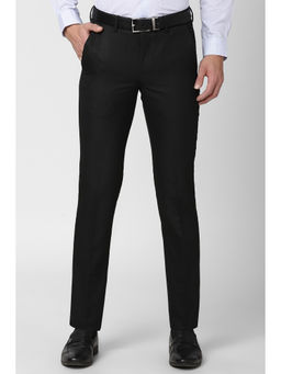 Peter England - Black Textured Polyester Blend Slim Fit Trouser