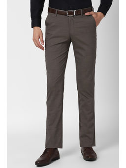 Peter England - Grey Textured Polyester Blend Slim Fit Trouser