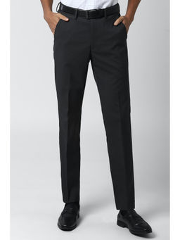 Peter England - Grey Checks Polyester Blend Slim Fit Trouser