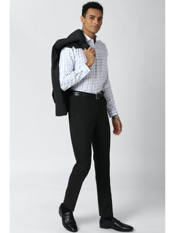 Peter England - Black Solid Polyester Blend Slim Fit Trouser