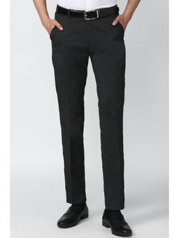 Peter England - Black Textured Polyester Slim Fit Trouser