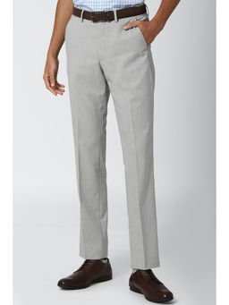 Peter England - Grey Textured Polyester Blend Slim Fit Trouser