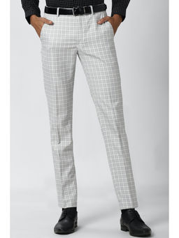 Peter England - Grey Checks Polyester Blend Slim Fit Trouser