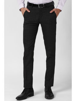 Peter England - Black Checks Polyester Blend Slim Fit Trouser