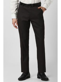 Peter England - Black Checks Polyester Blend Slim Fit Trouser