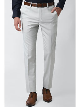 Peter England - Grey Solid Polyester Blend Slim Fit Trouser
