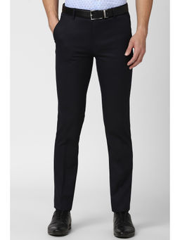 Peter England - Navy Blue Solid Polyester Blend Slim Fit Trouser