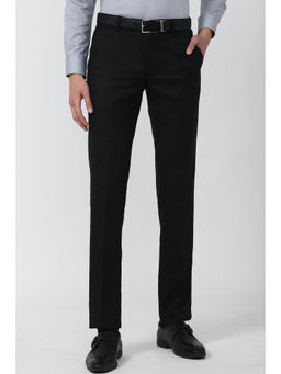 Peter England - Black Checks Polyester Blend Slim Fit Trouser