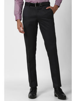 Peter England - Grey Solid Polyester Blend Slim Fit Trouser