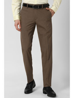 Peter England - Brown Textured Polyester Blend Slim Fit Trouser