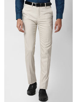 Peter England - Grey Solid Cotton Slim Fit Trouser