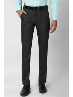 Peter England - Black Solid Polyester Blend Slim Fit Trouser