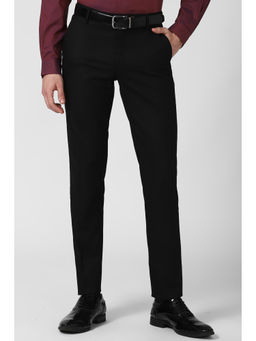 Peter England - Black Solid Polyester Slim Fit Trouser