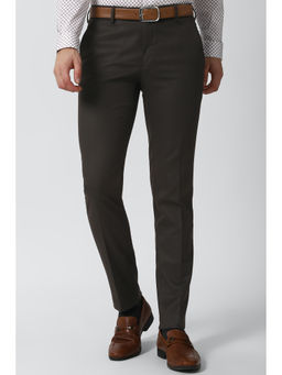 Peter England - Brown Solid Polyester Blend Slim Fit Trouser
