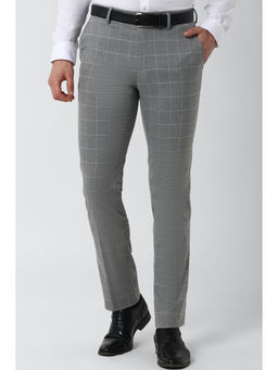 Peter England - Grey Checks Polyester Slim Fit Trouser