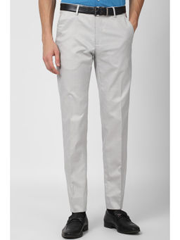 Peter England - Grey Textured Polyester Blend Slim Fit Trouser