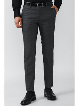 Peter England - Grey Checks Polyester Blend Slim Fit Trouser