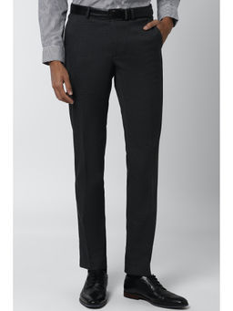 Peter England - Black Checks Polyester Blend Slim Fit Trouser
