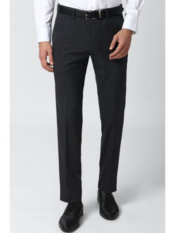 Peter England - Black Textured Terylene Slim Fit Trouser