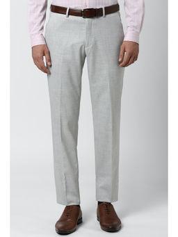 Peter England - Grey Solid Polyester Blend Slim Fit Trouser