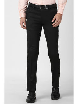 Peter England - Black Textured Polyester Blend Slim Fit Trouser