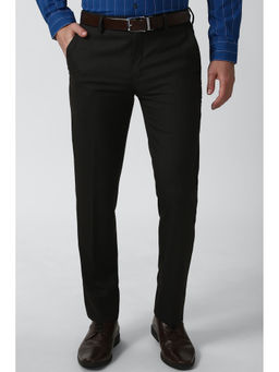 Peter England - Black Checks Polyester Blend Slim Fit Trouser