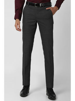 Peter England - Grey Textured Polyester Blend Slim Fit Trouser