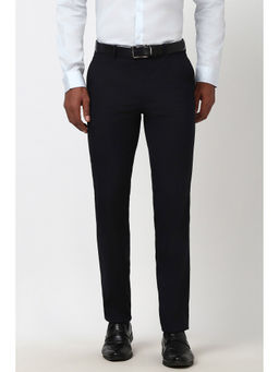 Peter England - Black Textured Polyester Blend Slim Fit Trouser