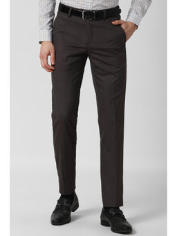 Peter England - Black Textured Polyester Blend Slim Fit Trouser