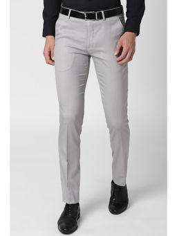 Peter England - Grey Solid Polyester Blend Slim Fit Trouser