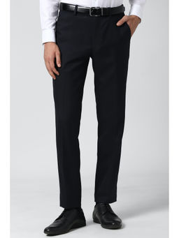 Peter England - Black Solid Polyester Blend Slim Fit Trouser