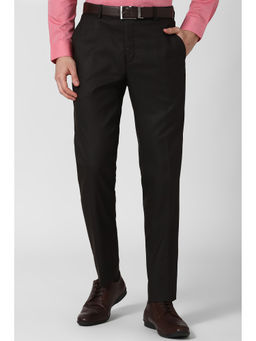 Peter England - Black Solid Polyester Blend Slim Fit Trouser
