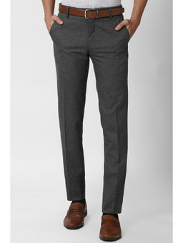 Peter England - Grey Textured Polyester Blend Slim Fit Trouser