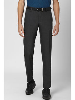Peter England - Grey Solid Polyester Blend Slim Fit Trouser
