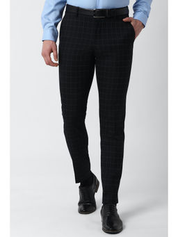Peter England - Black Checks Polyester Slim Fit Trouser