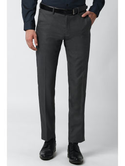 Peter England - Grey Solid Polyester Blend Slim Fit Trouser