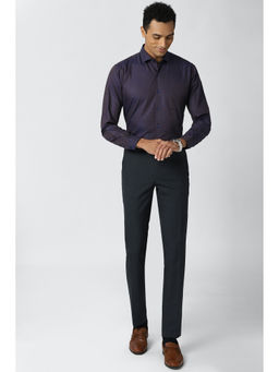 Peter England - Navy Blue Textured Polyester Blend Slim Fit Trouser
