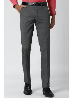 Peter England - Grey Textured Polyester Blend Slim Fit Trouser