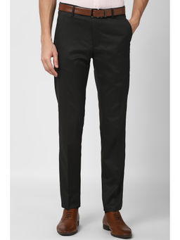 Peter England - Grey Solid Polyester Blend Slim Fit Trouser