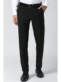 Peter England - Black Checks Polyester Blend Slim Fit Trouser