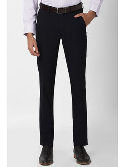 Peter England - Navy Blue Solid Polyester Blend Slim Fit Trouser