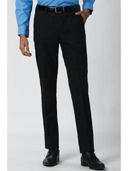 Peter England - Black Checks Polyester Blend Slim Fit Trouser