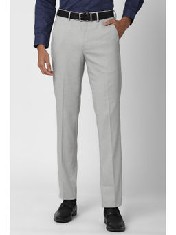 Peter England - Grey Textured Polyester Blend Slim Fit Trouser
