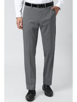 Peter England - Grey Textured Polyester Blend Slim Fit Trouser