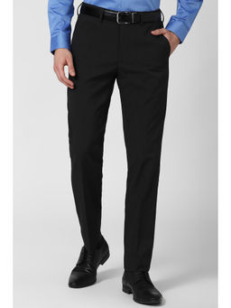 Peter England - Black Textured Polyester Blend Slim Fit Trouser