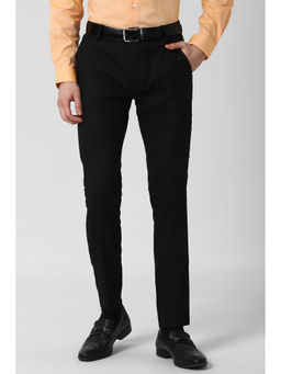 Peter England - Black Checks Polyester Blend Slim Fit Trouser