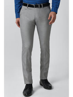 Peter England - Grey Textured Polyester Blend Slim Fit Trouser
