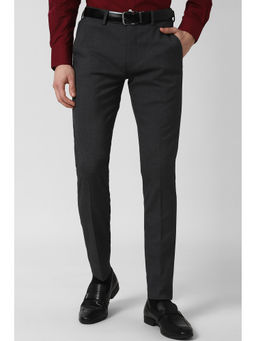 Peter England - Grey Textured Polyester Blend Slim Fit Trouser