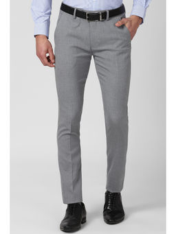 Peter England - Grey Textured Polyester Blend Slim Fit Trouser